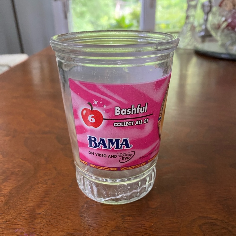 Bashful Dwarf Disney Snow White #6 Bama Jelly Jar vintage collectible glass